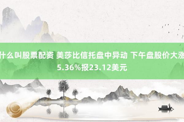 什么叫股票配资 美莎比信托盘中异动 下午盘股价大涨5.36%报23.12美元